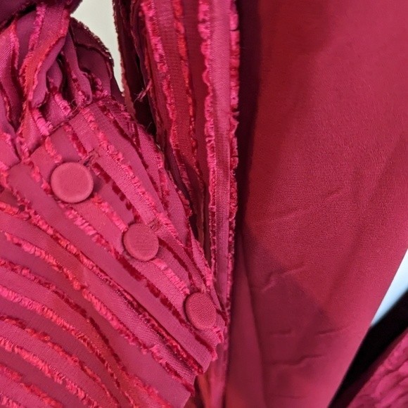 Fame and Partners NWT wrap dress red burgundy sheer texture stripe Rachel sz 10 - Picture 12 of 13